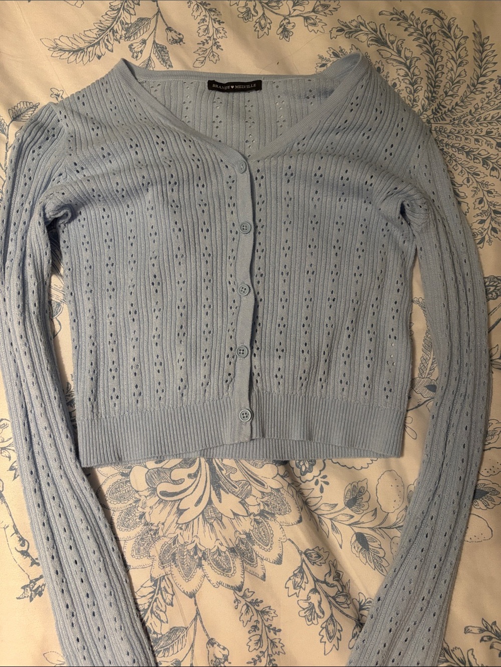 Brandy Melville Baby Blue Eyelet Button Cardigan